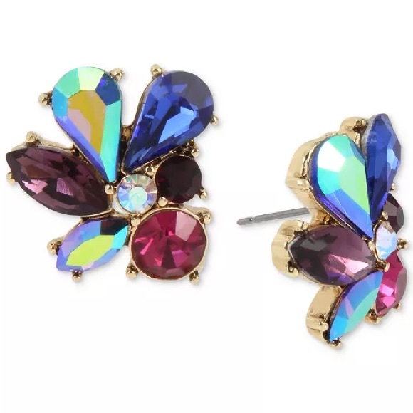 Gold-tone Multi-stone Cluster Stud Earrings - Picture 2 of 3